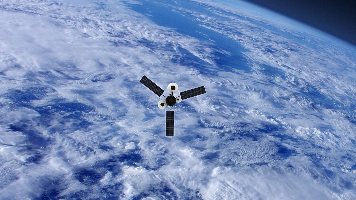 A Spy Satellite orbiting the cloud covered Earth